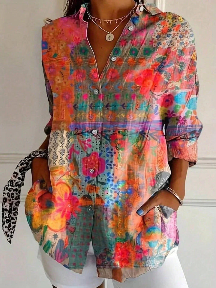 EMILY | ELEGANT LONG SLEEVE WITH COLORFUL PATTERN SHIRT