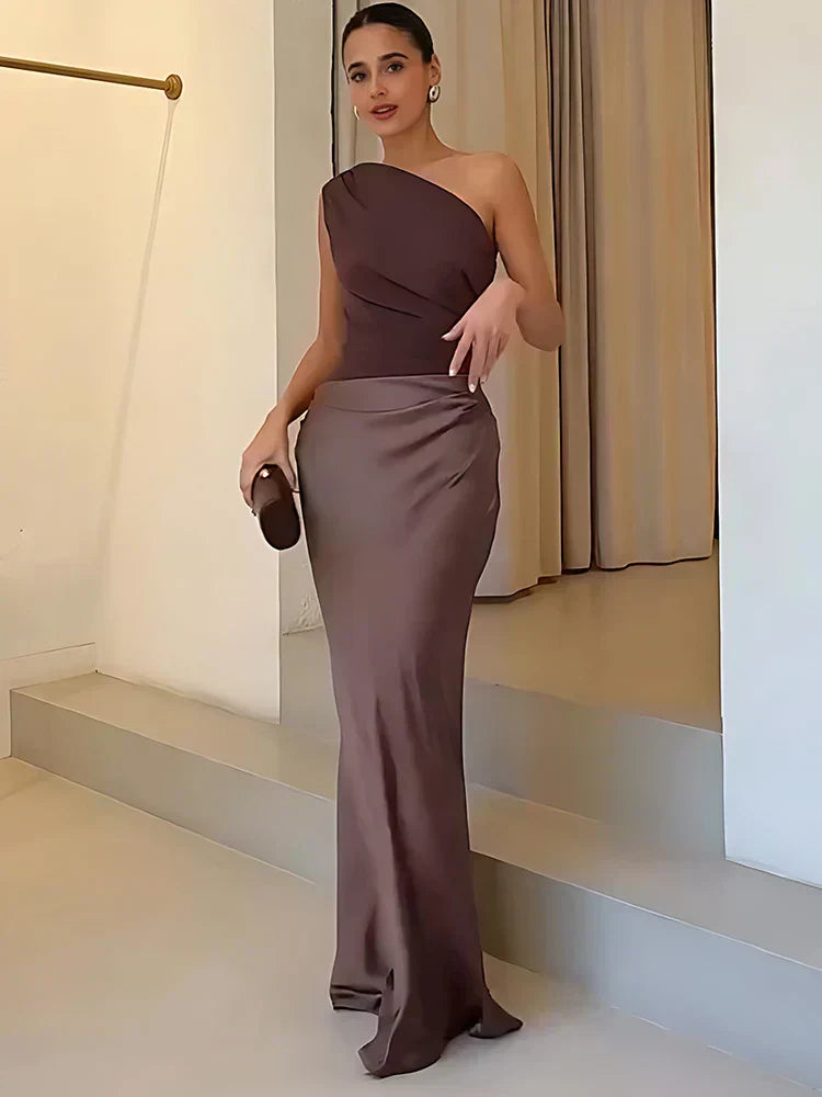 LUNA | SATIN MAXI DRESS WITH SLIT