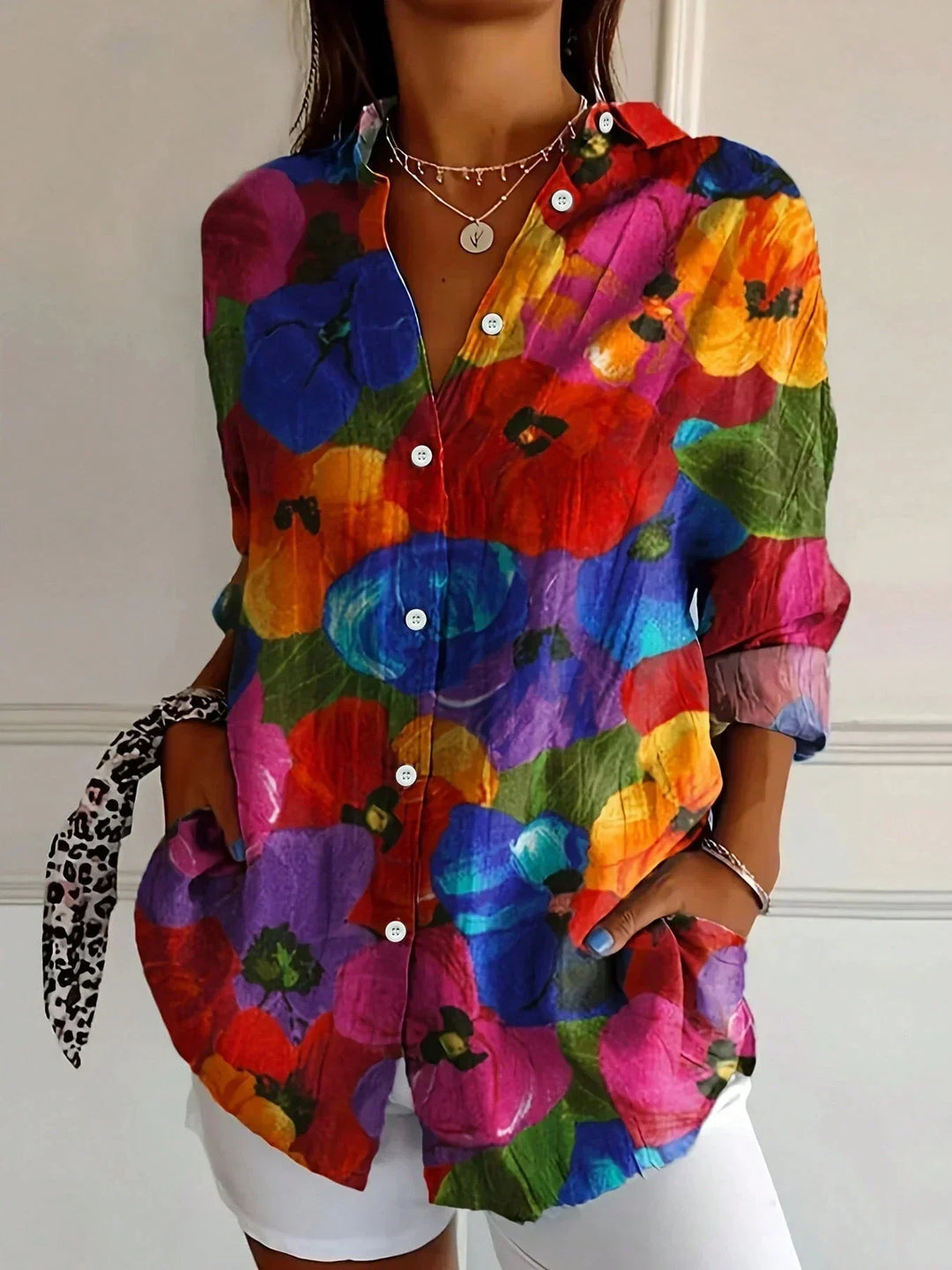 EMILY | ELEGANT LONG SLEEVE WITH COLORFUL PATTERN SHIRT