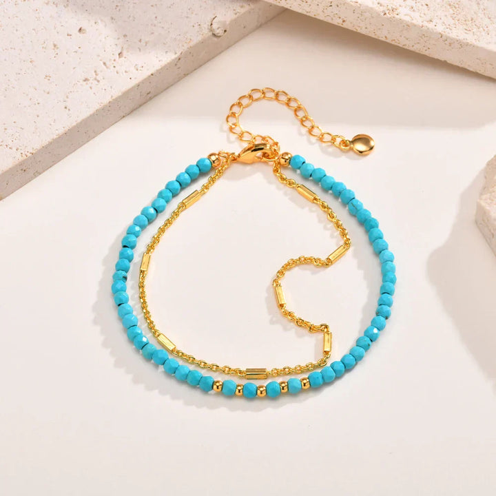 NATALIE | TIMELESS GOLD DOUBLE CHAIN TURQUOISE BRACELET