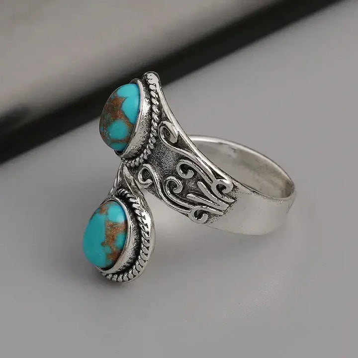 CHLOE | ELEGANT VINTAGE TURQUOISE CROSS BAND RING