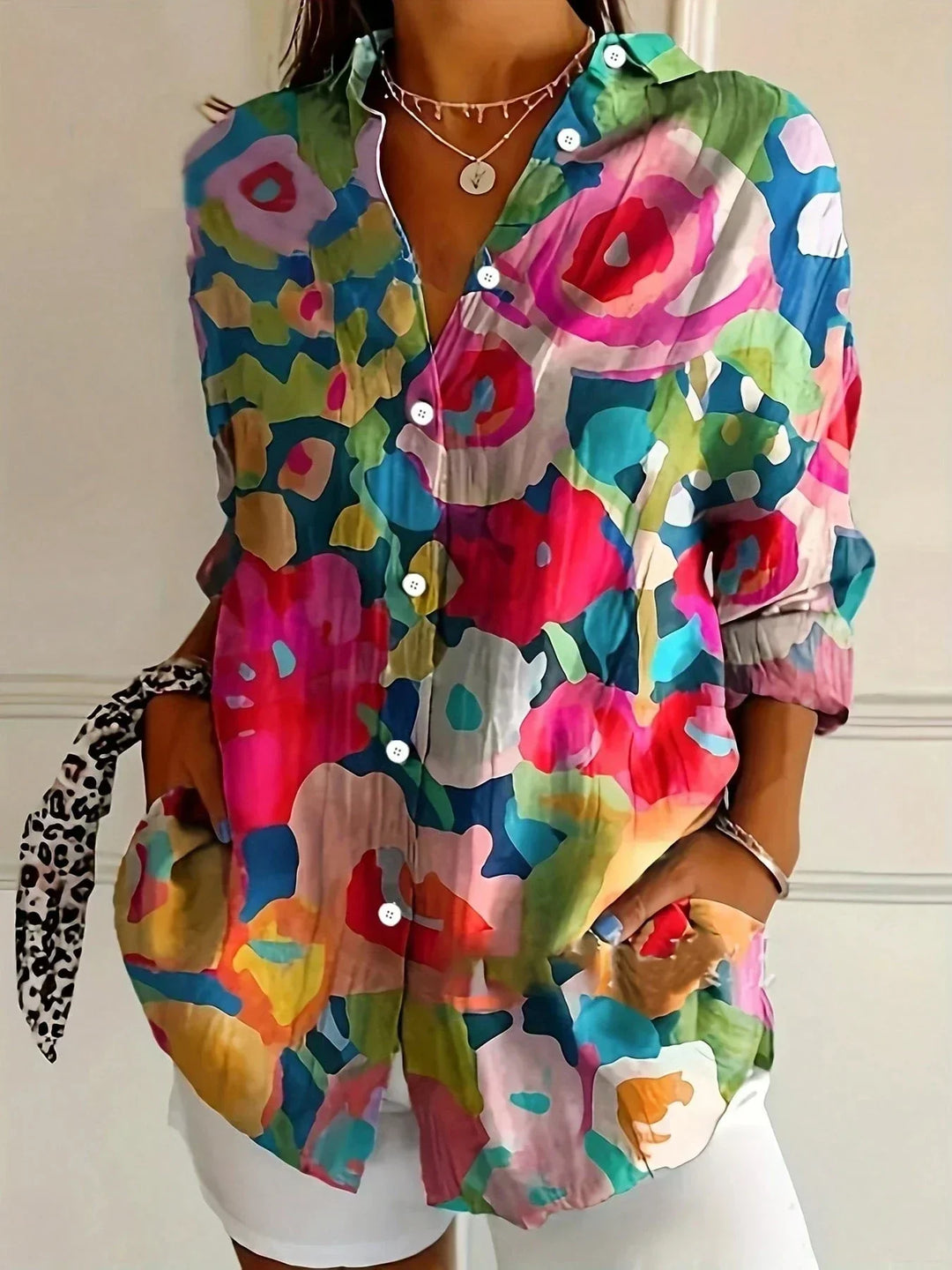 EMILY | ELEGANT LONG SLEEVE WITH COLORFUL PATTERN SHIRT