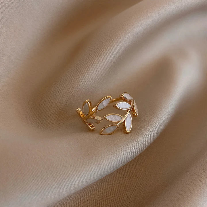 EMILY | WHITE OPAL LEAF ADJUSTABLE RING