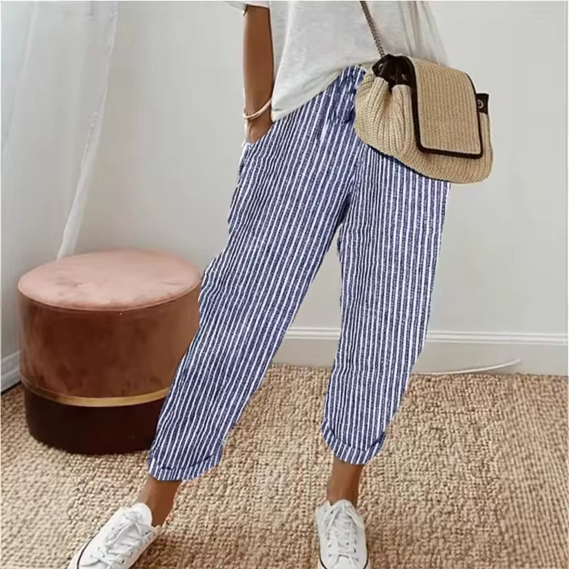 PENELOPE | BLUE STRIPED STRAIGHT-LEG TROUSERS
