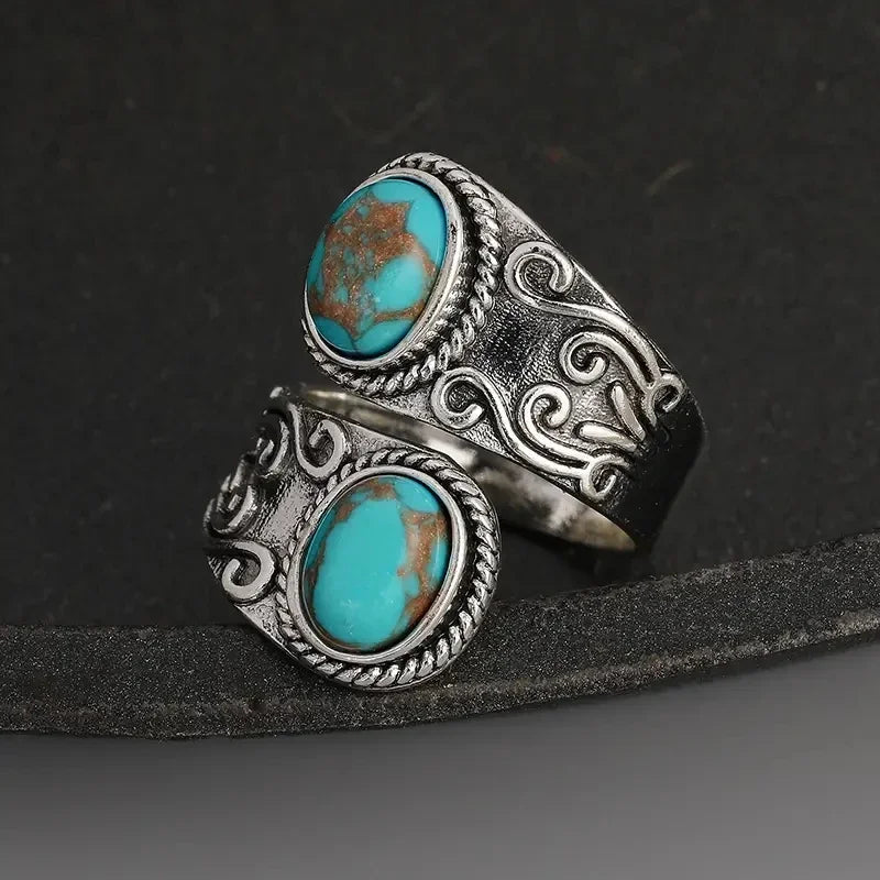 ELIZA | ELEGANT VINTAGE TURQUOISE CROSS BAND RING