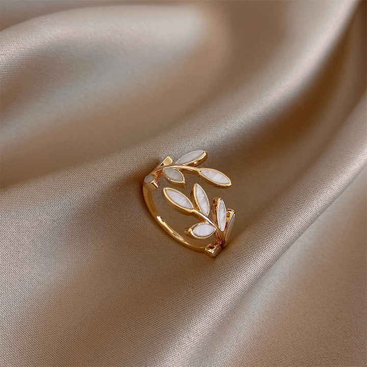 EMILY | WHITE OPAL LEAF ADJUSTABLE RING