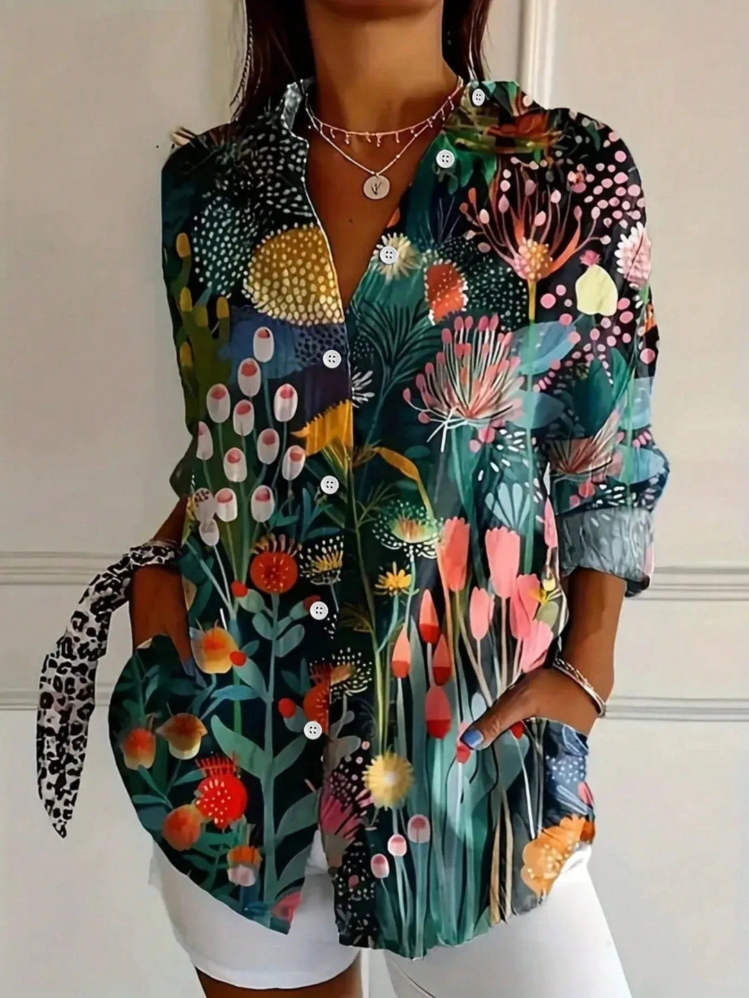 EMILY | ELEGANT LONG SLEEVE WITH COLORFUL PATTERN SHIRT