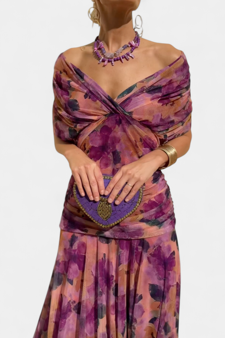 SYLVIA | LONG FLORAL V-NECK DRESS