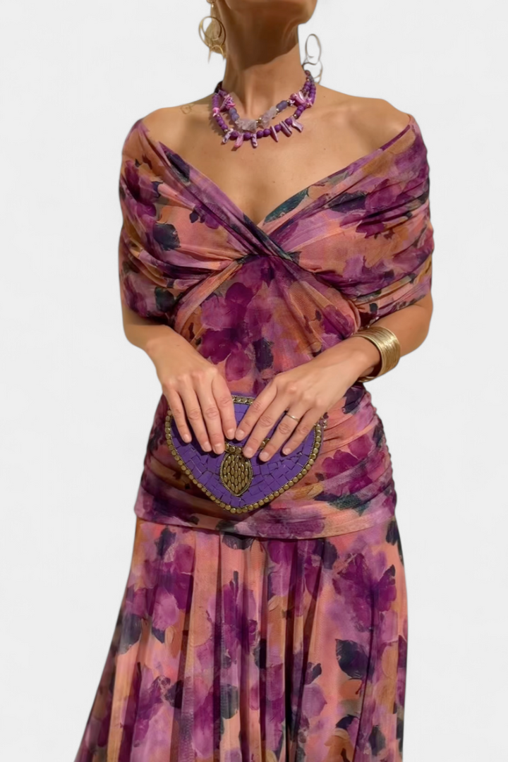 SYLVIA | LONG FLORAL V-NECK DRESS