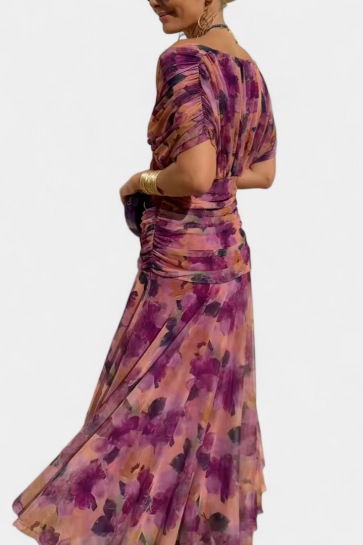 SYLVIA | LONG FLORAL V-NECK DRESS