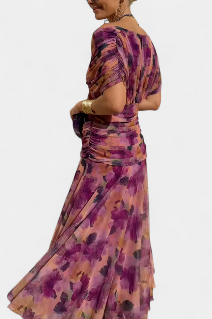 SYLVIA | LONG FLORAL V-NECK DRESS
