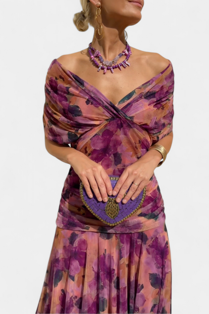 SYLVIA | LONG FLORAL V-NECK DRESS