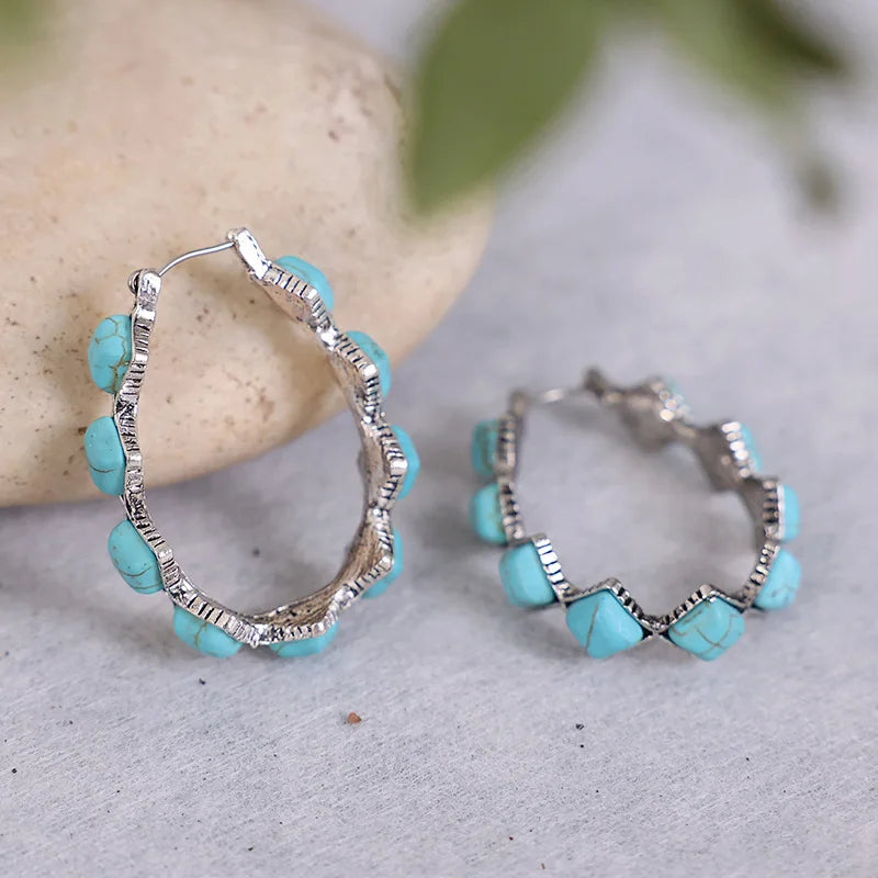 EMILY | VINTAGE TURQUOISE U-SHAPED HOOP EARRINGS