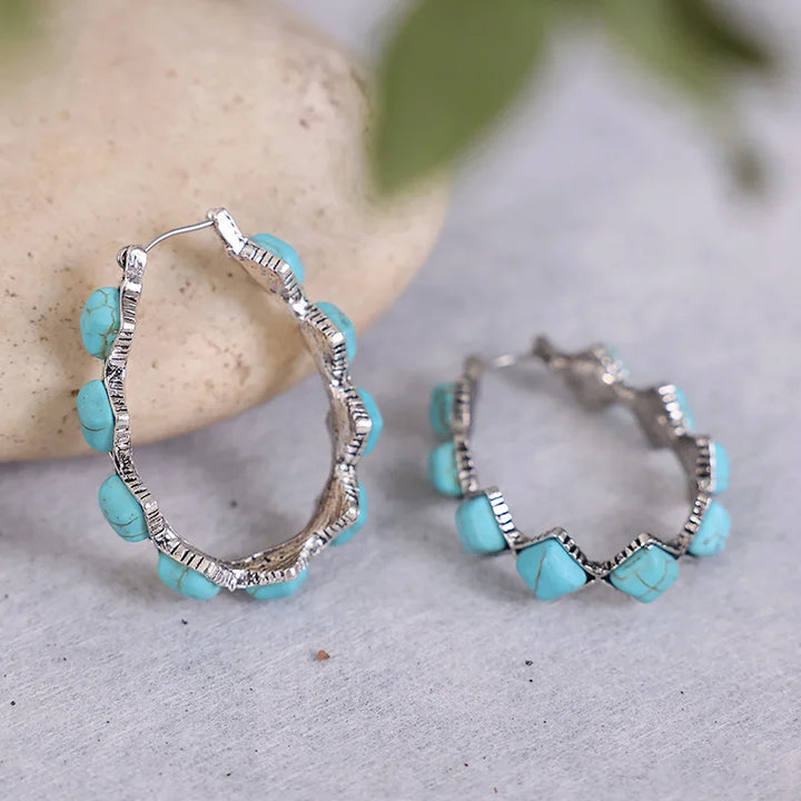EVELYN | VINTAGE TURQUOISE U-SHAPED HOOP EARRINGS