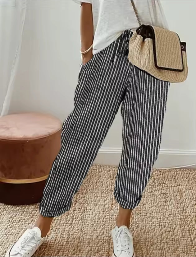 FELICITY | BLACK PINSTRIPE STRAIGHT-LEG TROUSERS