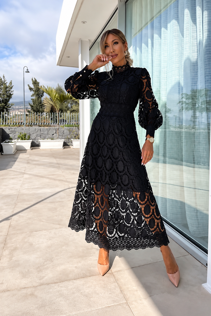 LIZA | ROMANTIC HIGH NECK MIDI DRESS