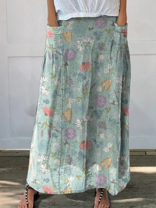 SOPHIA │BLOOMING SPRING FLORAL AND BUMBLE BEE PATTERN PRINTED WOMEN&