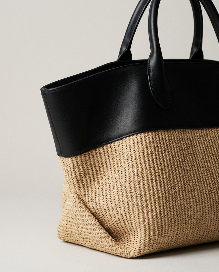 COLETTE | BLACK COLOURBLOCK WOVEN TOTE BAG
