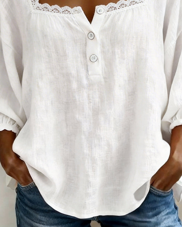 ISABELLA | SQUARE NECK LACE BLOUSE WITH PUFF SLEEVES