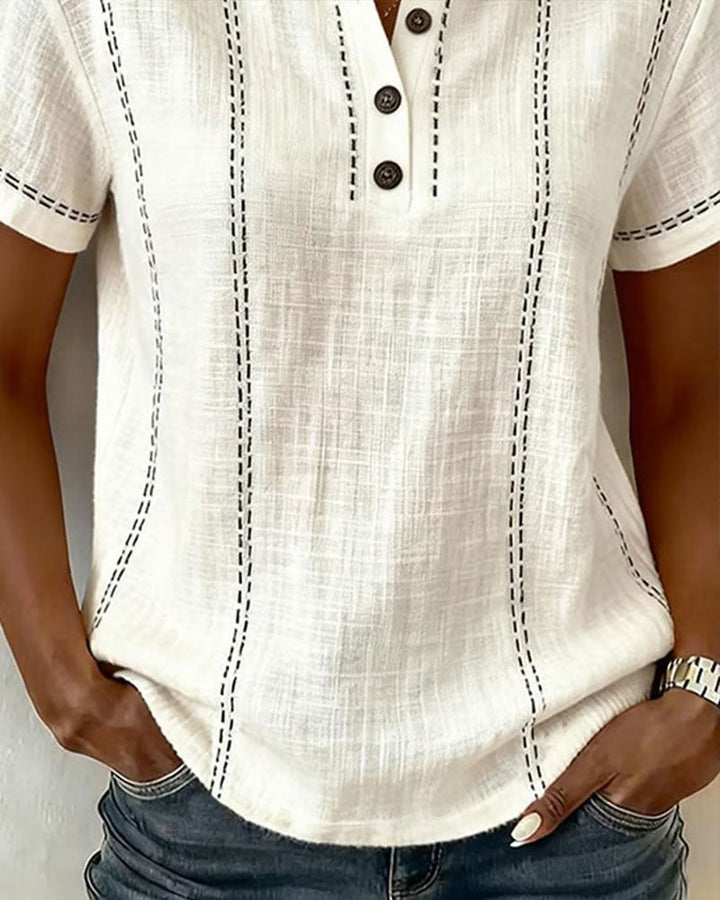 AUBREY | CASUAL BUTTON V-NECK T-SHIRT
