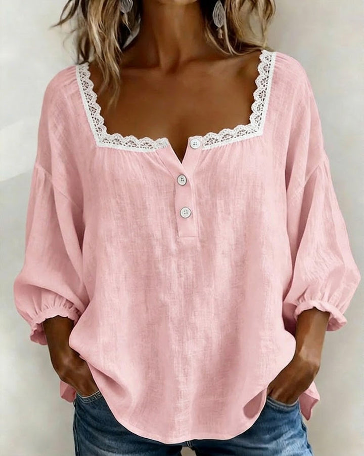 ISABELLA | SQUARE NECK LACE BLOUSE WITH PUFF SLEEVES