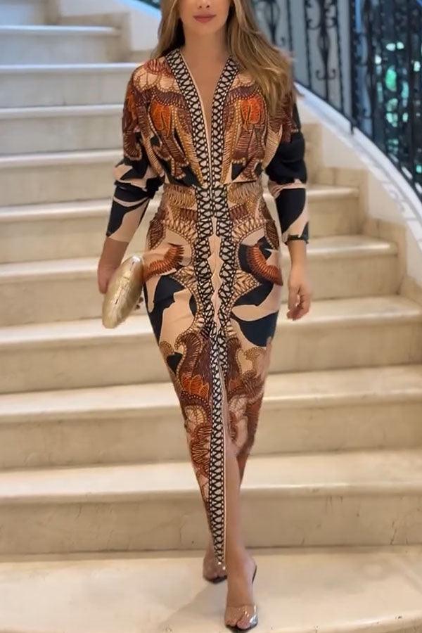 EVA | SUN ESCAPE UNIQUE PRINT DOLMAN MIDI DRESS