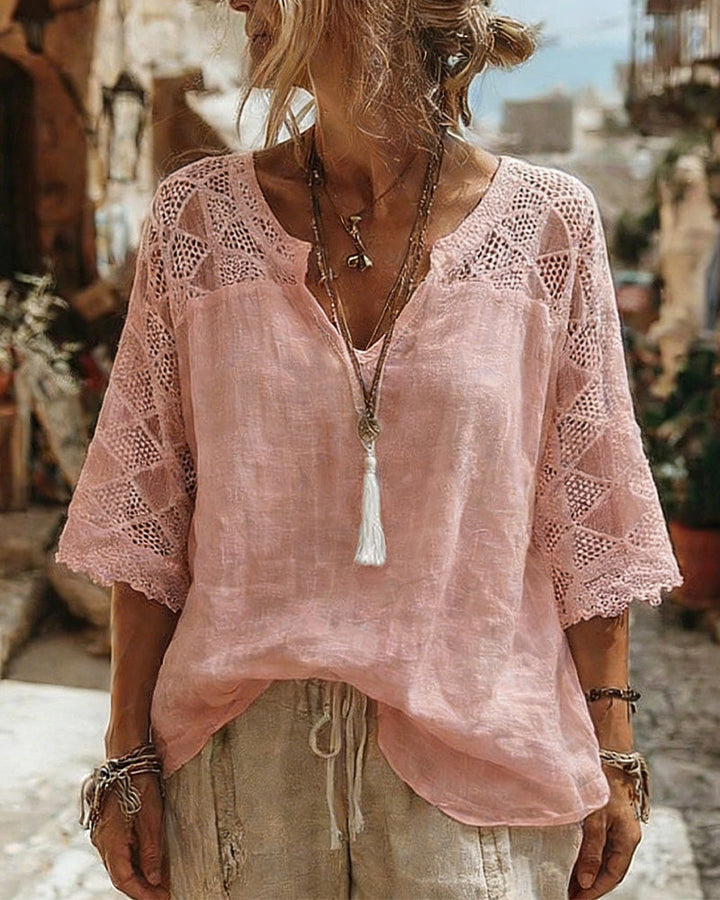 AVA | V-NECK LACE DETAIL BLOUSE