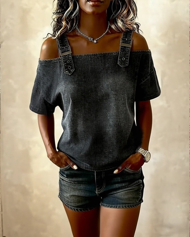 HARPER | OFF-SHOULDER BLOUSE WITH DENIM STRAPS
