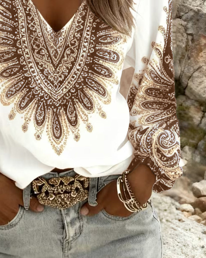 ARIA | RETRO PRINT V-NECK TOP