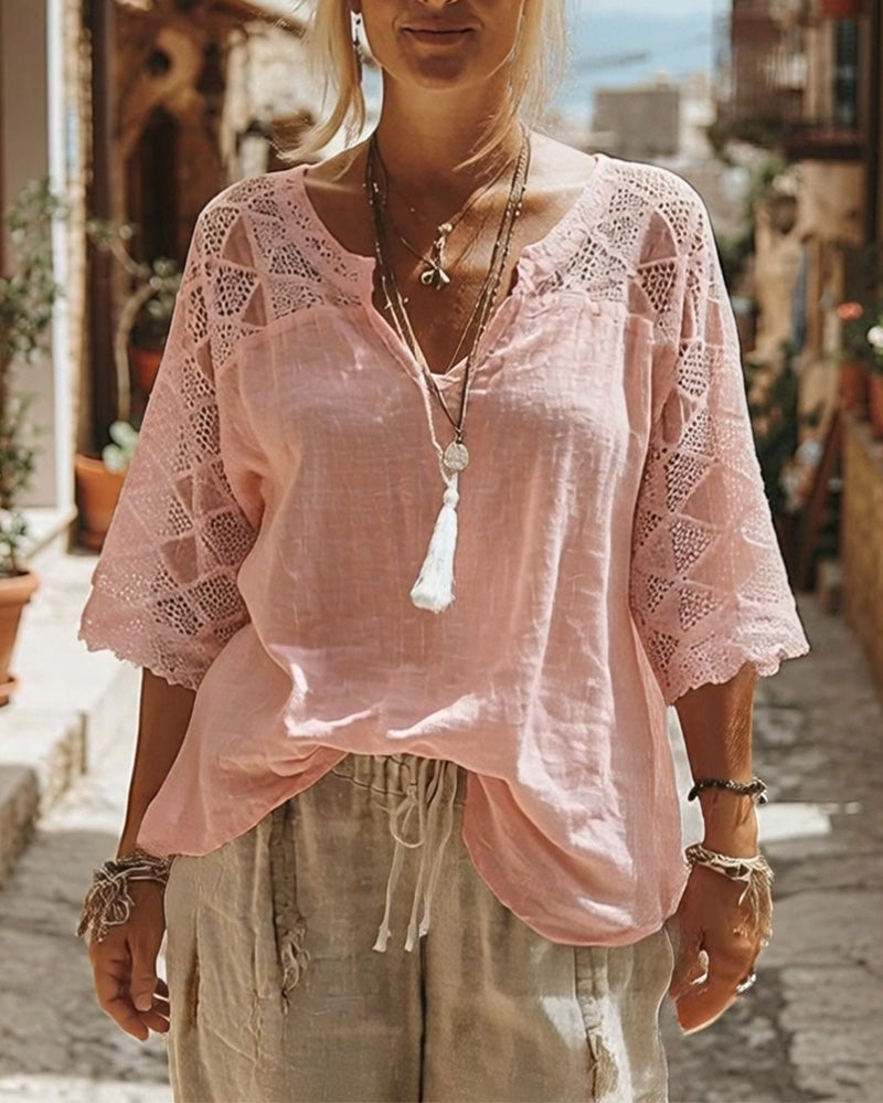 AVA | V-NECK LACE DETAIL BLOUSE