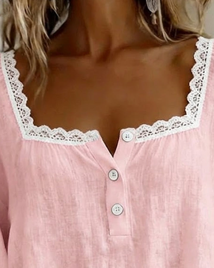 ISABELLA | SQUARE NECK LACE BLOUSE WITH PUFF SLEEVES