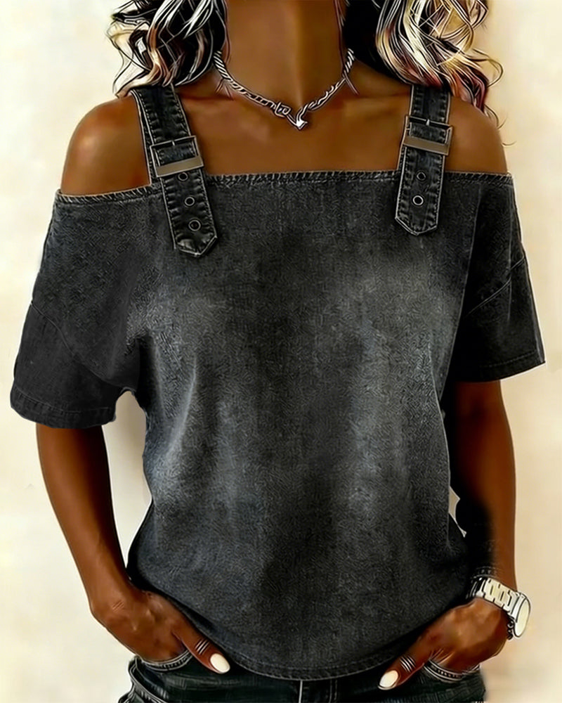 HARPER | OFF-SHOULDER BLOUSE WITH DENIM STRAPS