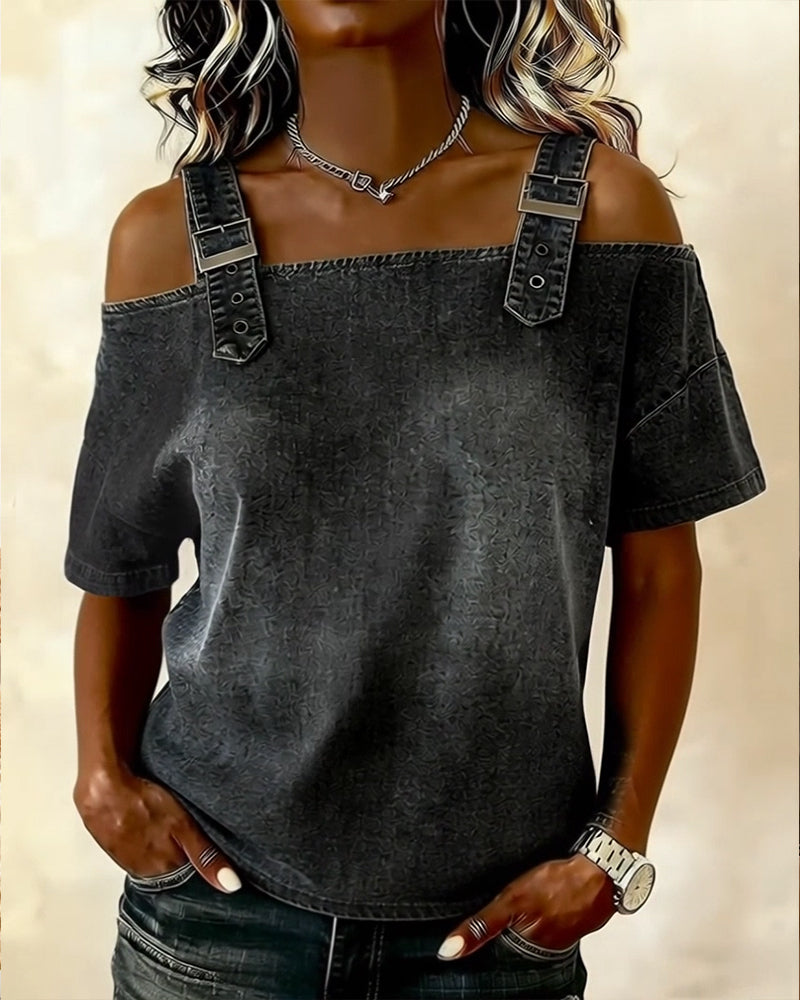 HARPER | OFF-SHOULDER BLOUSE WITH DENIM STRAPS