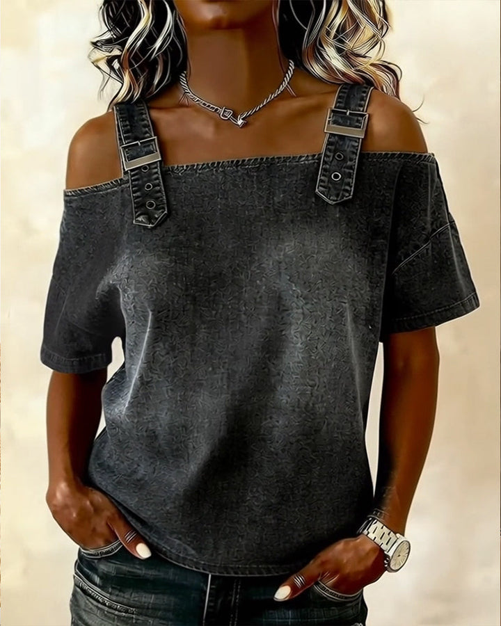 HARPER | OFF-SHOULDER BLOUSE WITH DENIM STRAPS