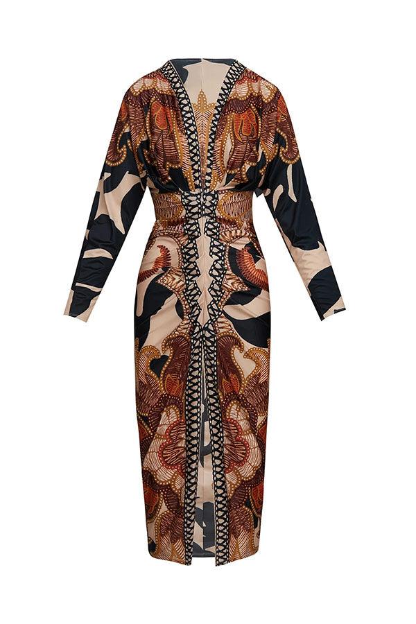 EVA | SUN ESCAPE UNIQUE PRINT DOLMAN MIDI DRESS