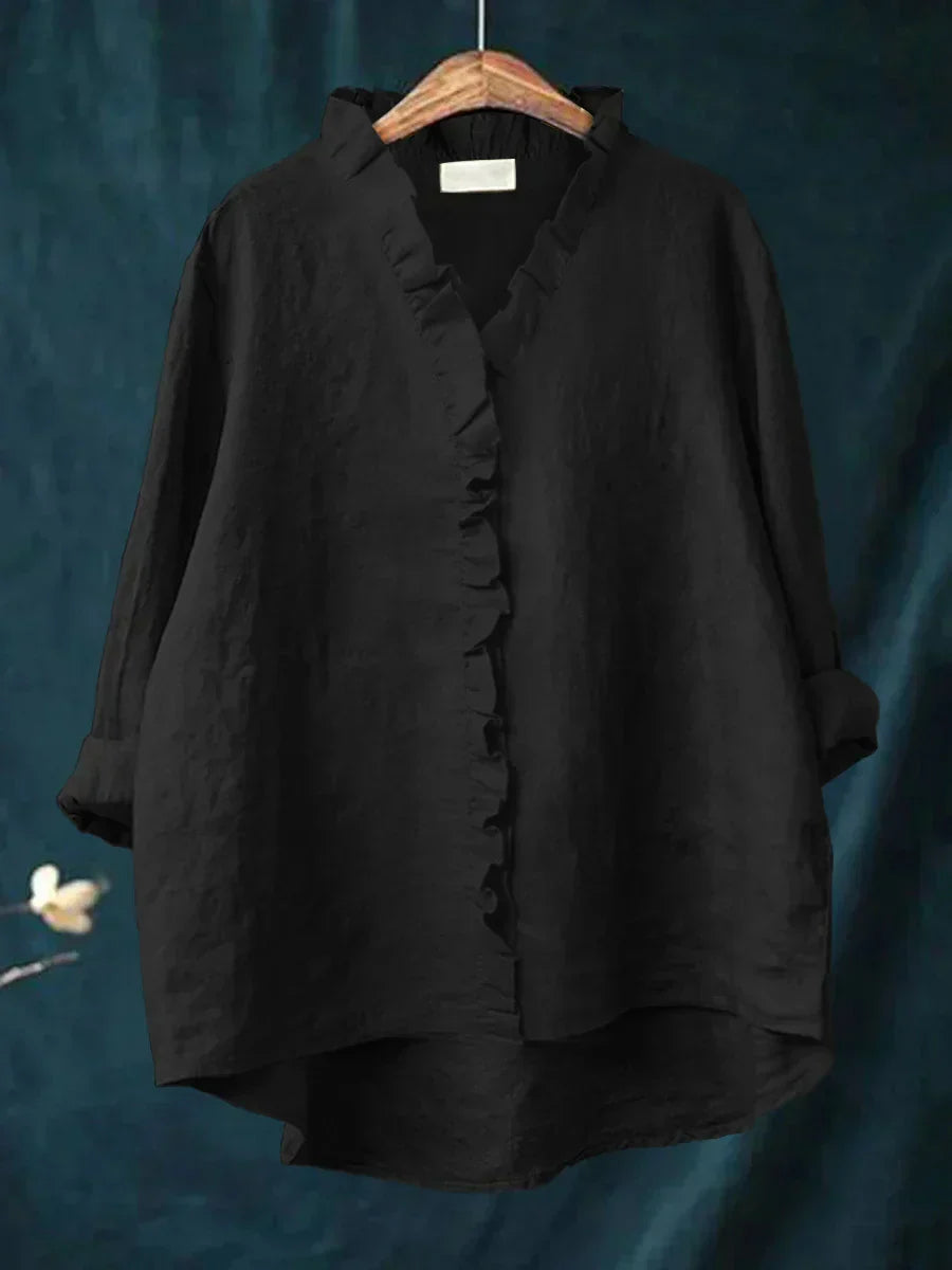 LILY | COTTON LINEN RUFFLED BLOUSE