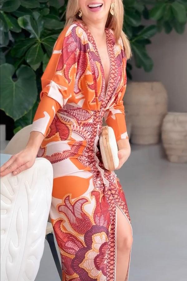 EVA | SUN ESCAPE UNIQUE PRINT DOLMAN MIDI DRESS