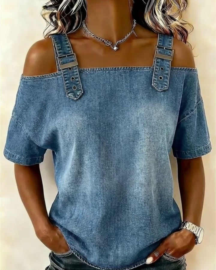 HARPER | OFF-SHOULDER BLOUSE WITH DENIM STRAPS