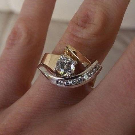 HARPER | RETRO ASYMMETRICAL GOLD AND SILVER ZIRCONIA RING