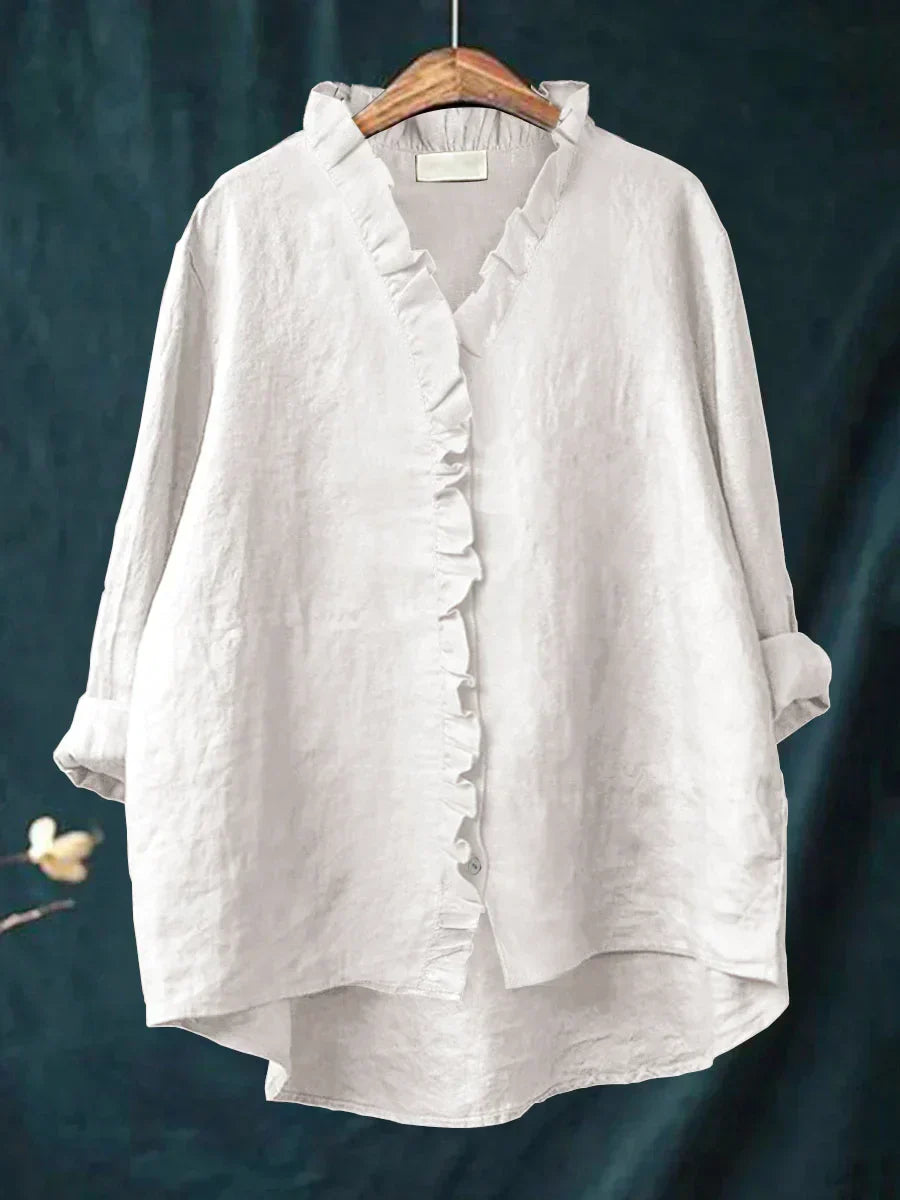 LILY | COTTON LINEN RUFFLED BLOUSE
