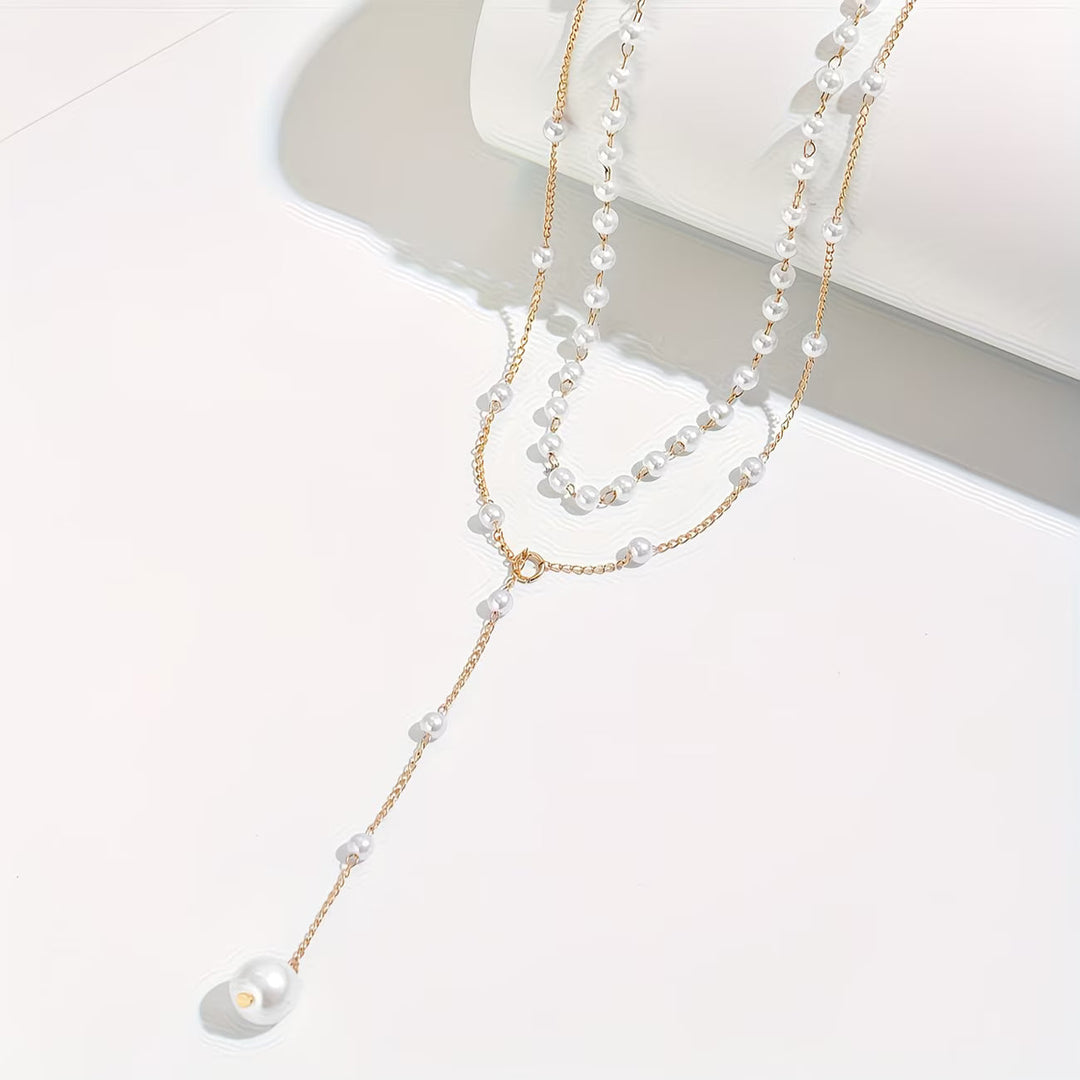 MARGAUX | LAYERED PEARL Y-CHAIN NECKLACE