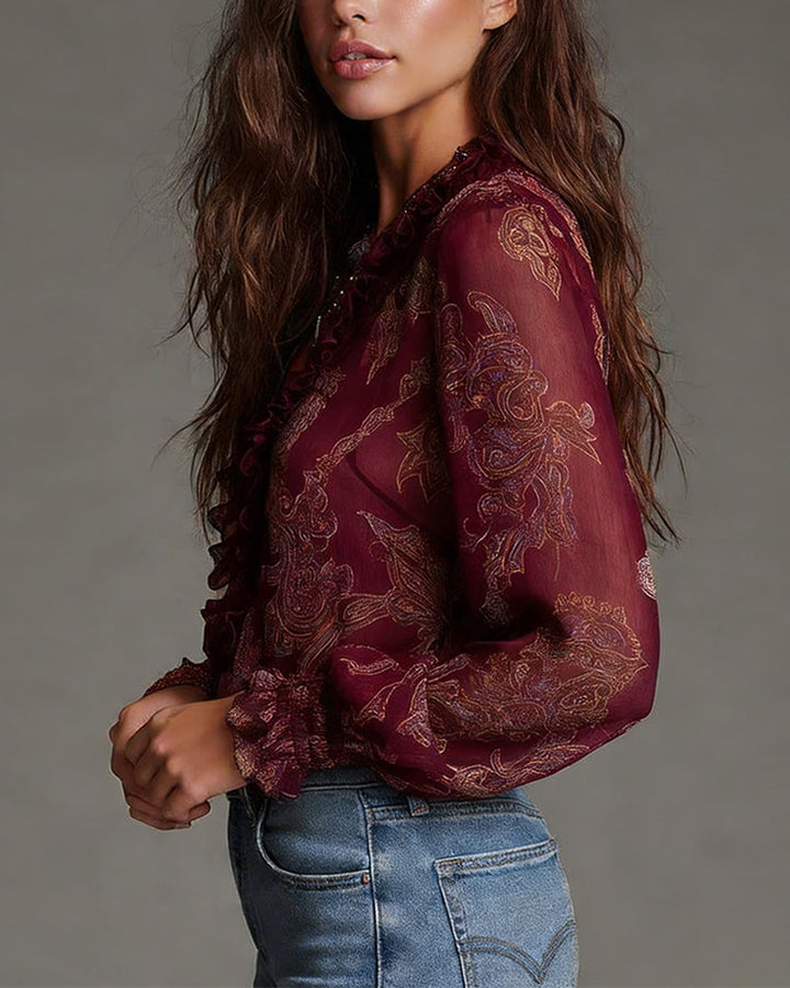 EMMA | RETRO RUFFLE HALF-ZIP BLOUSE