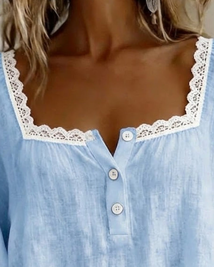 ISABELLA | SQUARE NECK LACE BLOUSE WITH PUFF SLEEVES