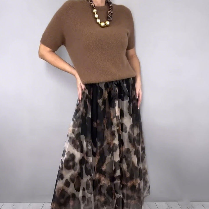 VELESSA | LEOPARD FLOWY SKIRT AND SWEATER SET