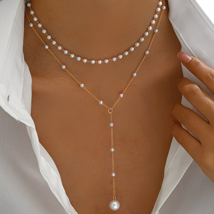 MARGAUX | LAYERED PEARL Y-CHAIN NECKLACE