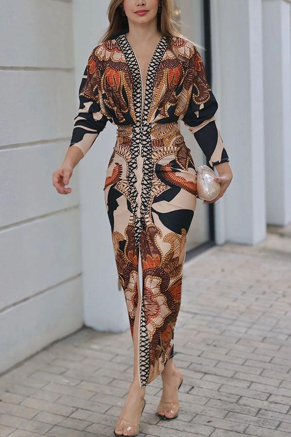 EVA | SUN ESCAPE UNIQUE PRINT DOLMAN MIDI DRESS