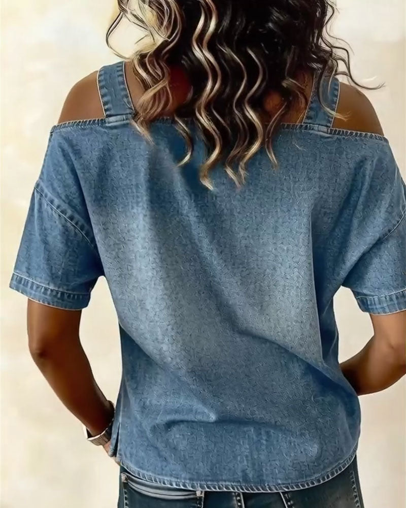 HARPER | OFF-SHOULDER BLOUSE WITH DENIM STRAPS