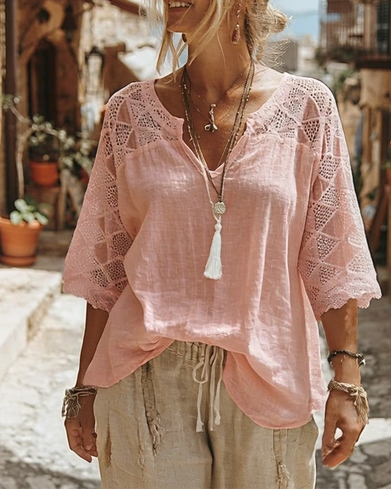 AVA | V-NECK LACE DETAIL BLOUSE