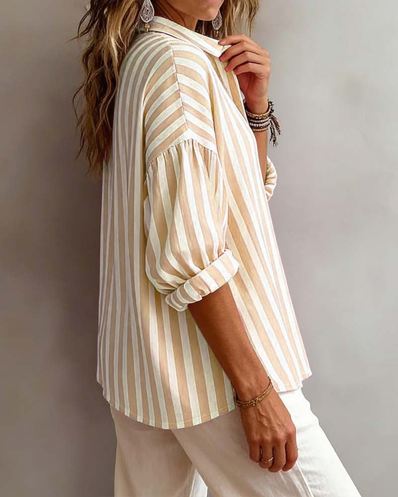 SCARLETT | LOOSE STRIPED BLOUSE WITH COLLAR