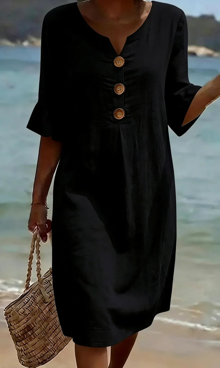 RADMILA | RUFFLE SLEEVE BUTTON DRESS